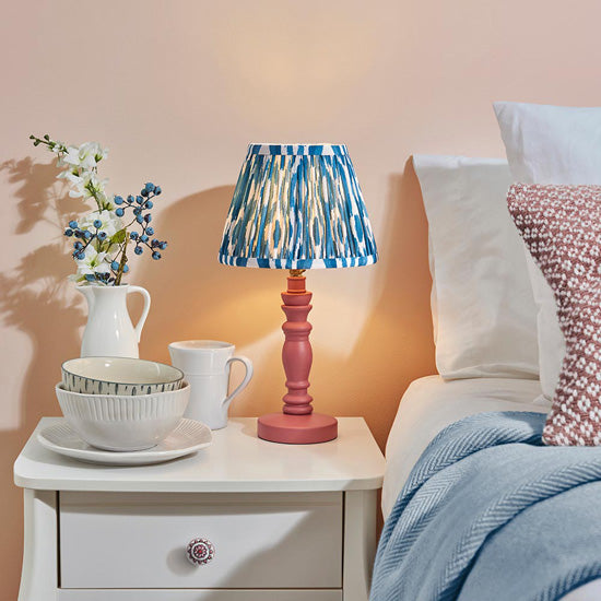 Bibury And Ikat 20cm Marlin Blue Fabric Shade Table Lamp In Satin Pink Clay