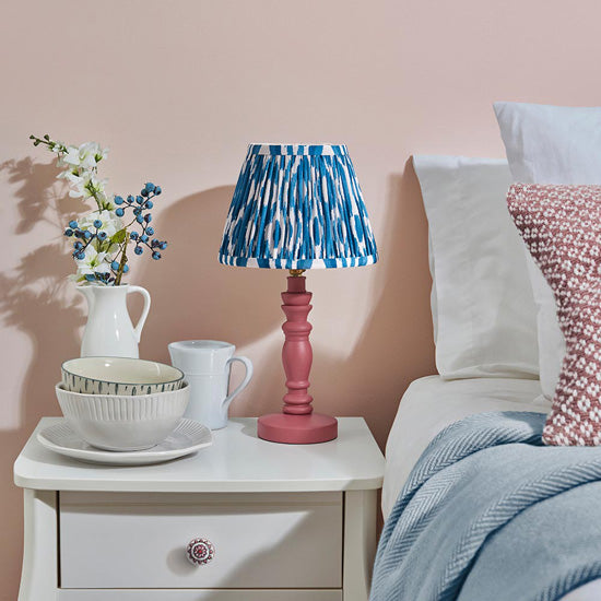 Bibury And Ikat 20cm Marlin Blue Fabric Shade Table Lamp In Satin Pink Clay