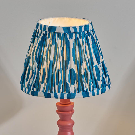 Bibury And Ikat 20cm Marlin Blue Fabric Shade Table Lamp In Satin Pink Clay