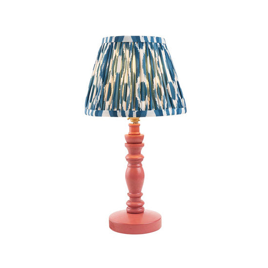 Bibury And Ikat 20cm Marlin Blue Fabric Shade Table Lamp In Satin Pink Clay