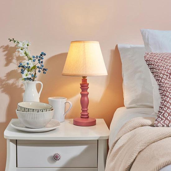 Bibury And Ivy 20cm Vintage White Fabric Shade Table Lamp In Satin Pink Clay