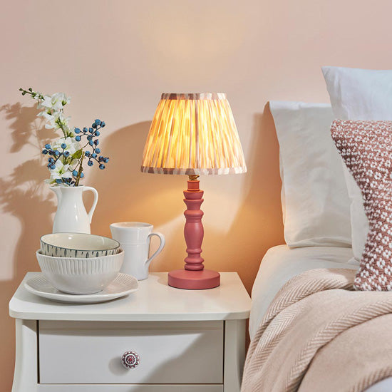 Bibury And Ikat 20cm Neutral Fabric Shade Table Lamp In Satin Pink Clay