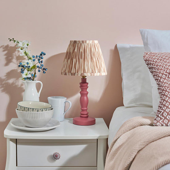 Bibury And Ikat 20cm Neutral Fabric Shade Table Lamp In Satin Pink Clay