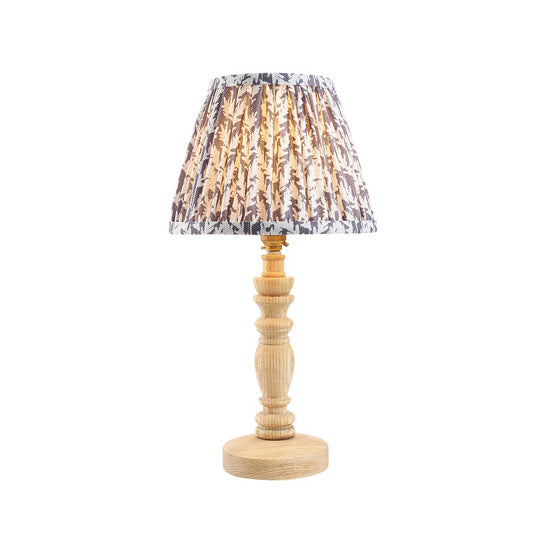 Bibury And Leaf 20cm Pearl Grey Fabric Shade Table Lamp In Natural Ash