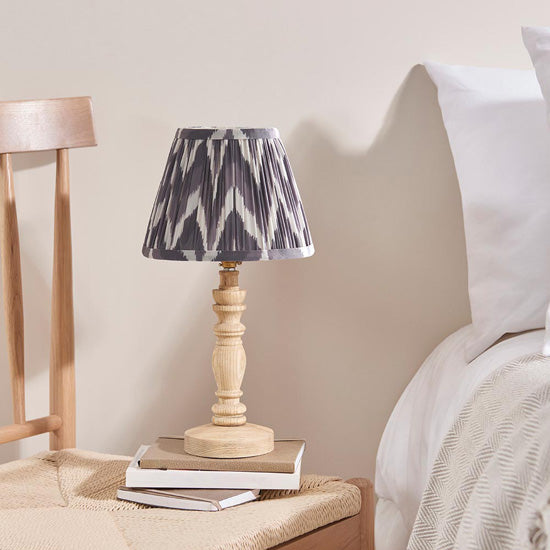 Bibury And Zigzag 20cm Pearl Grey Fabric Shade Table Lamp In Natural Ash