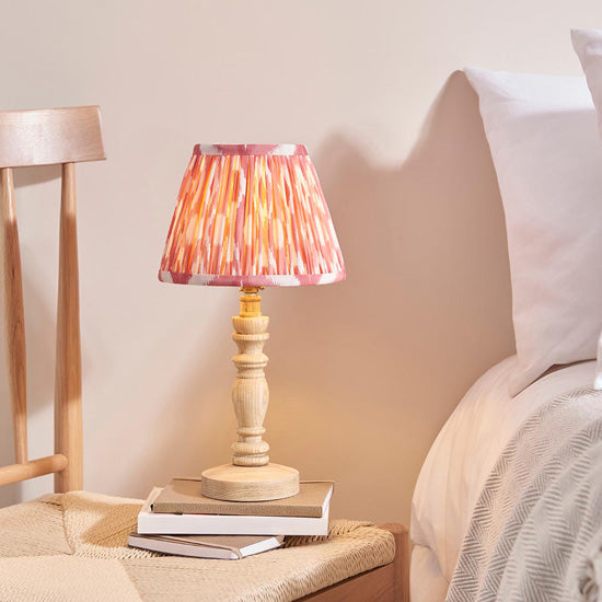 Bibury And Ikat 20cm Coral Pink Fabric Shade Table Lamp In Natural Ash