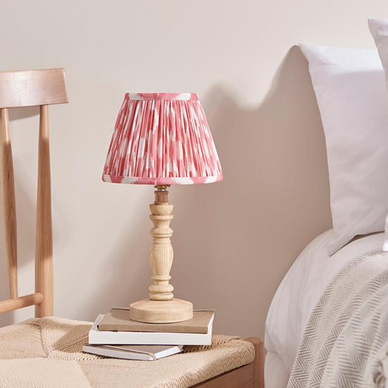 Bibury And Ikat 20cm Coral Pink Fabric Shade Table Lamp In Natural Ash