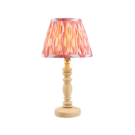 Bibury And Ikat 20cm Coral Pink Fabric Shade Table Lamp In Natural Ash