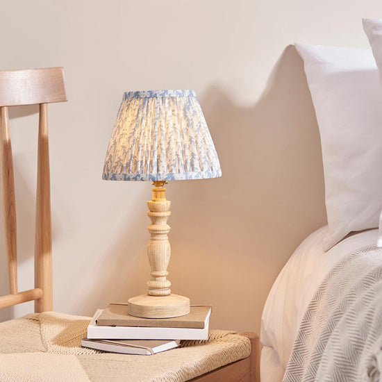 Bibury And Leaf 20cm Shell Bay Blue Fabric Shade Table Lamp In Natural Ash