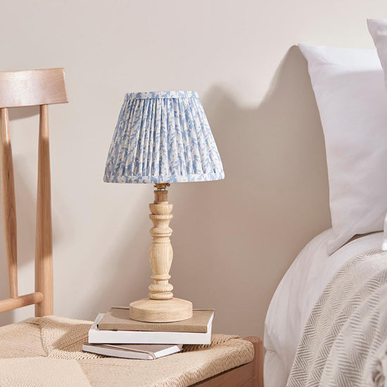 Bibury And Leaf 20cm Shell Bay Blue Fabric Shade Table Lamp In Natural Ash