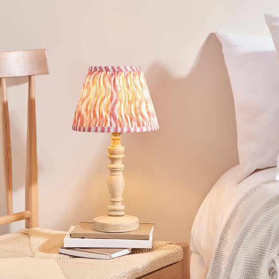 Bibury And Ripple 20cm Coral Pink Fabric Shade Table Lamp In Natural Ash