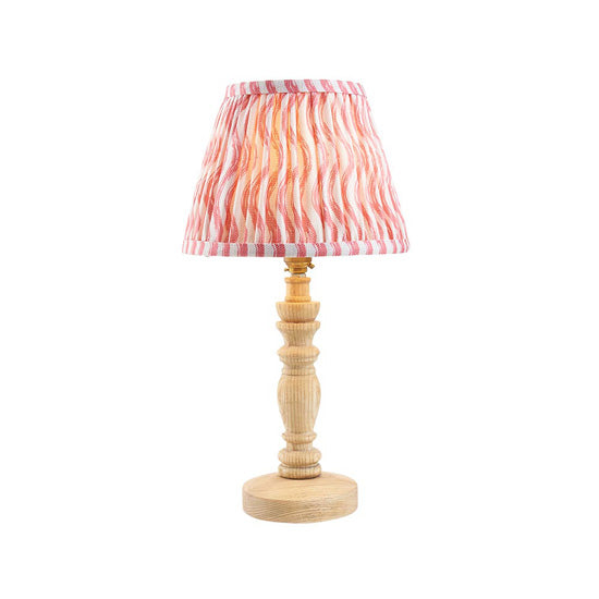 Bibury And Ripple 20cm Coral Pink Fabric Shade Table Lamp In Natural Ash