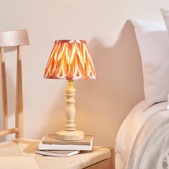 Bibury And Zigzag 20cm Apricot Orange Fabric Shade Table Lamp In Natural Ash