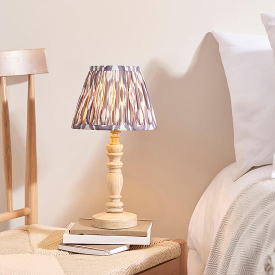 Bibury And Ikat 20cm Pearl Grey Fabric Shade Table Lamp In Natural Ash