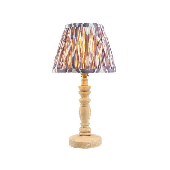 Bibury And Ikat 20cm Pearl Grey Fabric Shade Table Lamp In Natural Ash