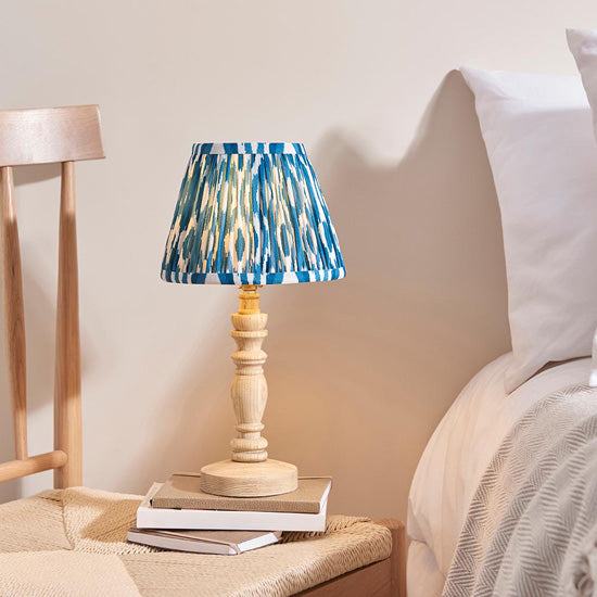 Bibury And Ikat 20cm Marlin Blue Fabric Shade Table Lamp In Natural Ash