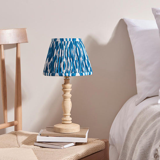 Bibury And Ikat 20cm Marlin Blue Fabric Shade Table Lamp In Natural Ash