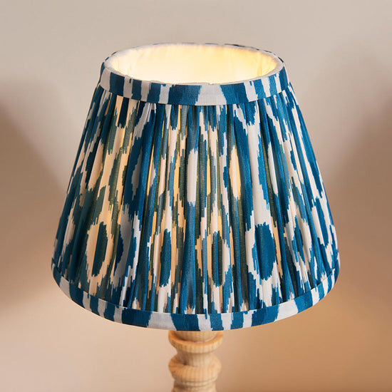 Bibury And Ikat 20cm Marlin Blue Fabric Shade Table Lamp In Natural Ash