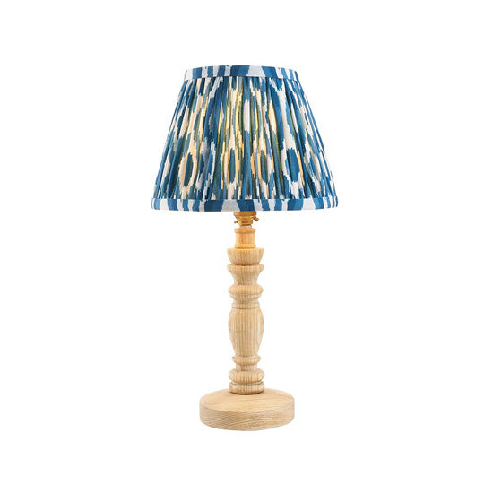 Bibury And Ikat 20cm Marlin Blue Fabric Shade Table Lamp In Natural Ash