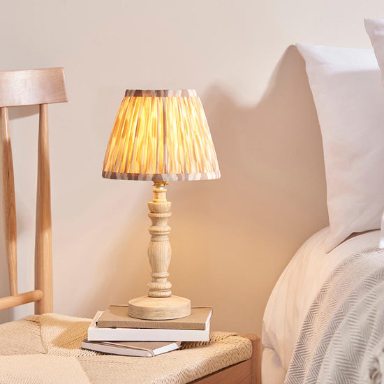 Bibury And Ikat 20cm Neutral Fabric Shade Table Lamp In Natural Ash