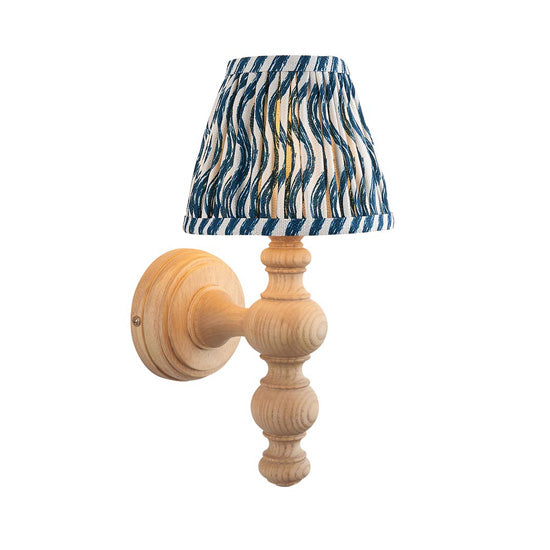 Bibury And Ripple 16cm Marlin Blue Fabric Shade Wall Light In Natural Ash