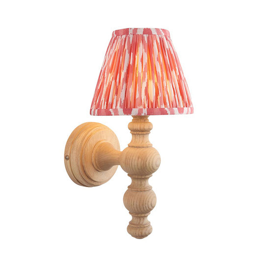 Bibury And Ikat 16cm Coral Pink Fabric Shade Wall Light In Natural Ash