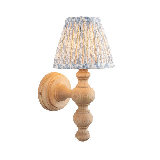 Bibury And Leaf 16cm Shell Bay Blue Fabric Shade Wall Light In Natural Ash