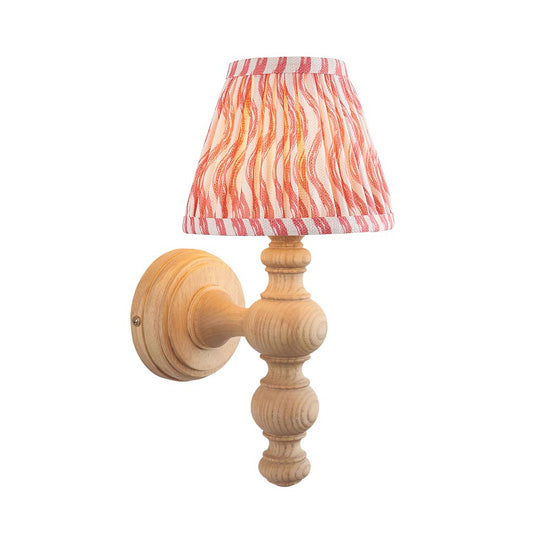 Bibury And Ripple 16cm Coral Pink Fabric Shade Wall Light In Natural Ash