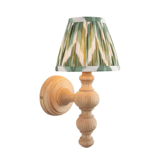 Bibury And Zigzag 16cm Cotswold Green Fabric Shade Wall Light In Natural Ash