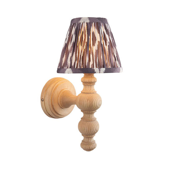 Bibury And Ikat 16cm Pearl Grey Fabric Shade Wall Light In Natural Ash