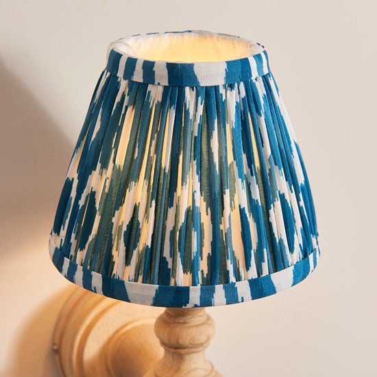 Bibury And Ikat 16cm Marlin Blue Fabric Shade Wall Light In Natural Ash