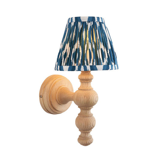 Bibury And Ikat 16cm Marlin Blue Fabric Shade Wall Light In Natural Ash