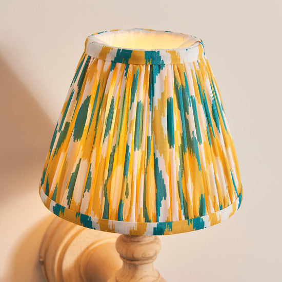 Bibury And Ikat 16cm Yellow And Jade Fabric Shade Wall Light In Natural Ash