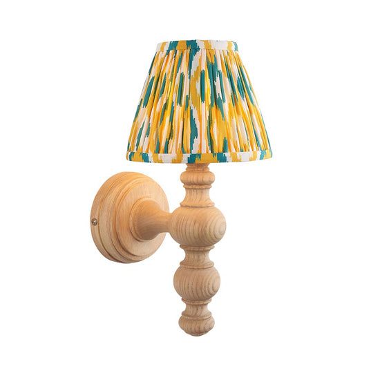 Bibury And Ikat 16cm Yellow And Jade Fabric Shade Wall Light In Natural Ash