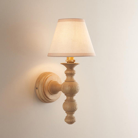 Bibury And Ivy 16cm Vintage White Fabric Shade Wall Light In Natural Ash