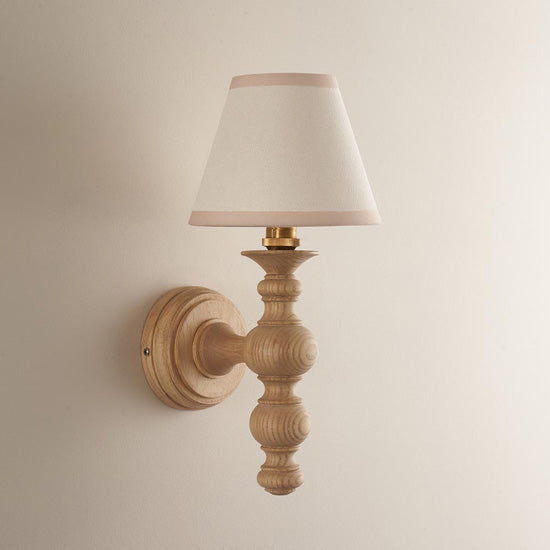 Bibury And Ivy 16cm Vintage White Fabric Shade Wall Light In Natural Ash