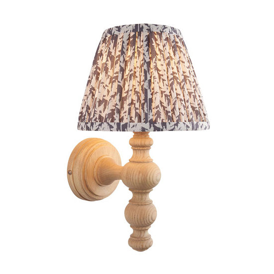 Bibury And Leaf 20cm Pearl Grey Fabric Shade Wall Light In Natural Ash