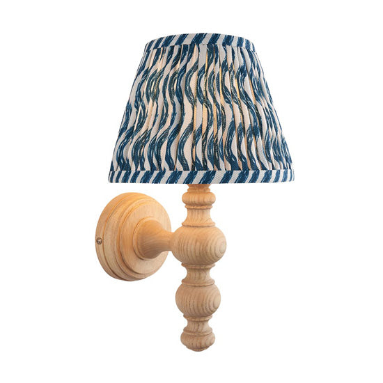 Bibury And Ripple 20cm Marlin Blue Fabric Shade Wall Light In Natural Ash