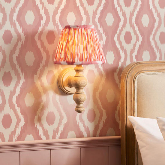 Bibury And Ikat 20cm Coral Pink Fabric Shade Wall Light In Natural Ash