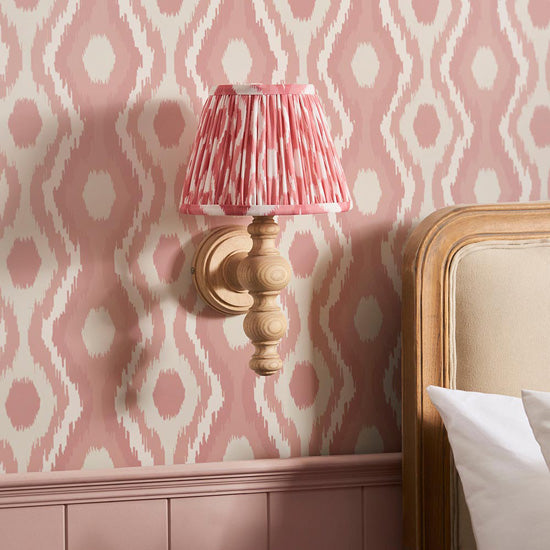 Bibury And Ikat 20cm Coral Pink Fabric Shade Wall Light In Natural Ash