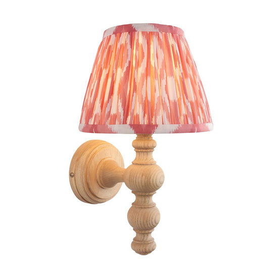 Bibury And Ikat 20cm Coral Pink Fabric Shade Wall Light In Natural Ash