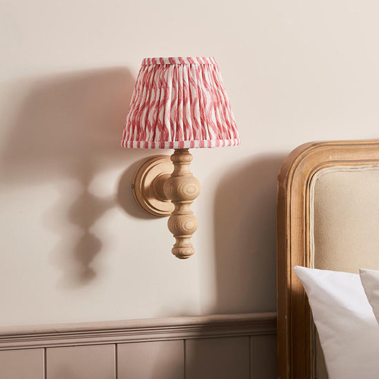 Bibury And Ripple 20cm Coral Pink Fabric Shade Wall Light In Natural Ash