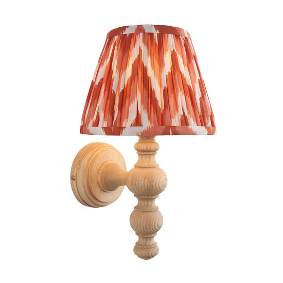 Bibury And Zigzag 20cm Apricot Orange Fabric Shade Wall Light In Natural Ash