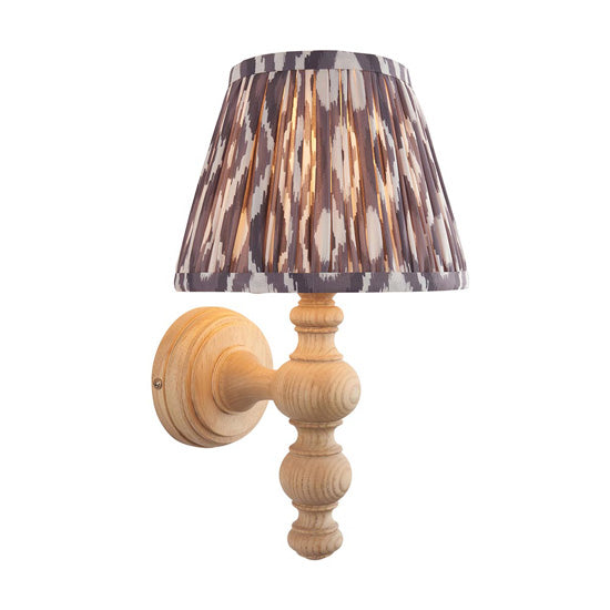 Bibury And Ikat 20cm Pearl Grey Fabric Shade Wall Light In Natural Ash