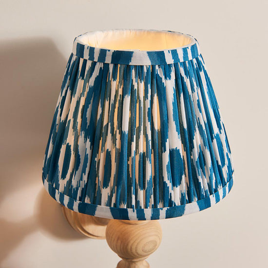 Bibury And Ikat 20cm Marlin Blue Fabric Shade Wall Light In Natural Ash