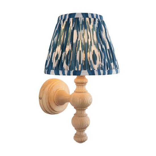 Bibury And Ikat 20cm Marlin Blue Fabric Shade Wall Light In Natural Ash