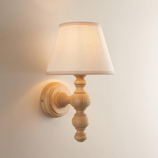 Bibury And Ivy 20cm Vintage White Fabric Shade Wall Light In Natural Ash