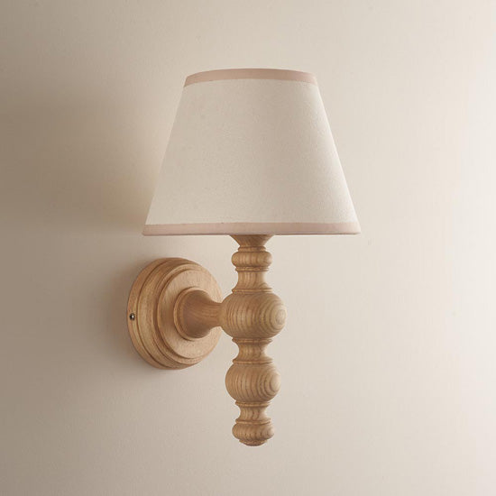 Bibury And Ivy 20cm Vintage White Fabric Shade Wall Light In Natural Ash