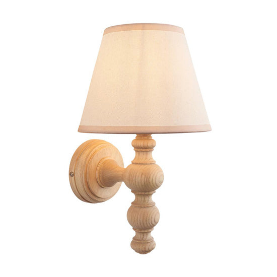 Bibury And Ivy 20cm Vintage White Fabric Shade Wall Light In Natural Ash