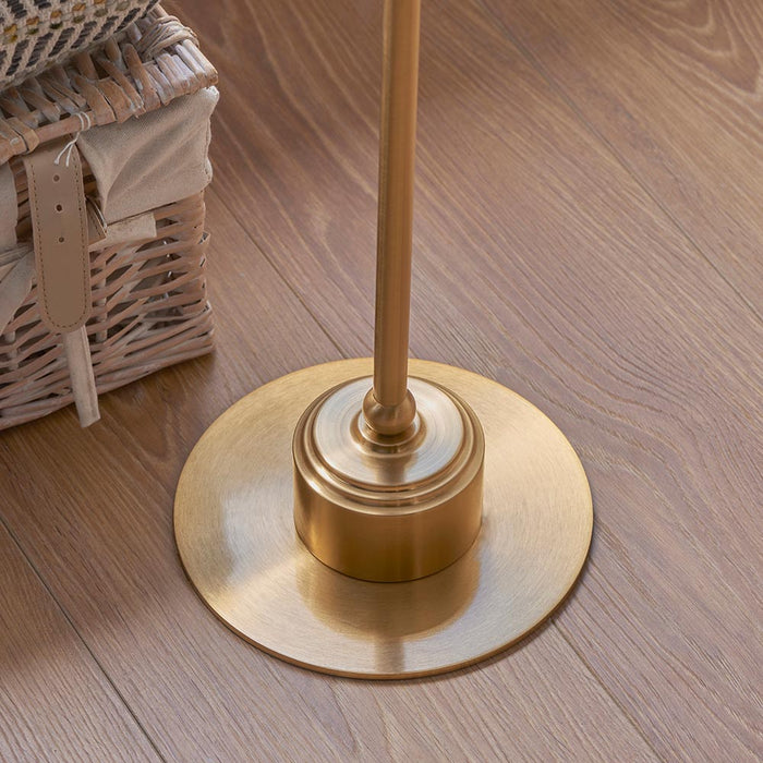 Burley Rechargeable And Leaf 25cm Pearl Grey Shade Floor Lamp In Brushed Aged Brass